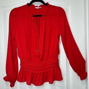 Socialite Candy Red Peplum Sheer Blouse Women's Size Small